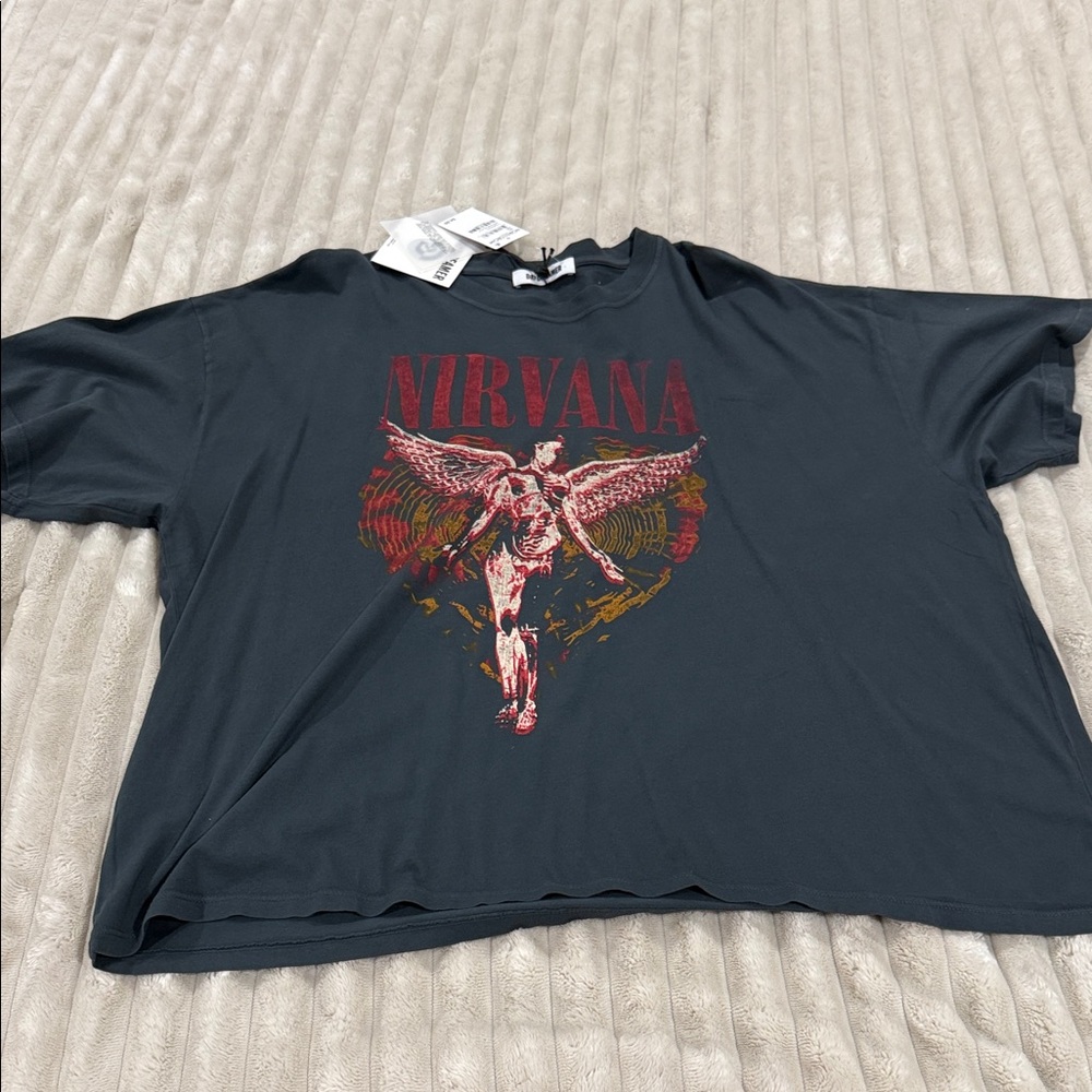 Daydreamer Black Nirvana Graphic Tee with Red and Gold Print